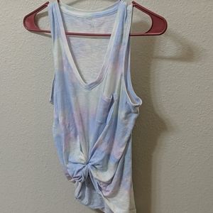 Tie Dye Blue And Pink Low Cut V Neck Tank.